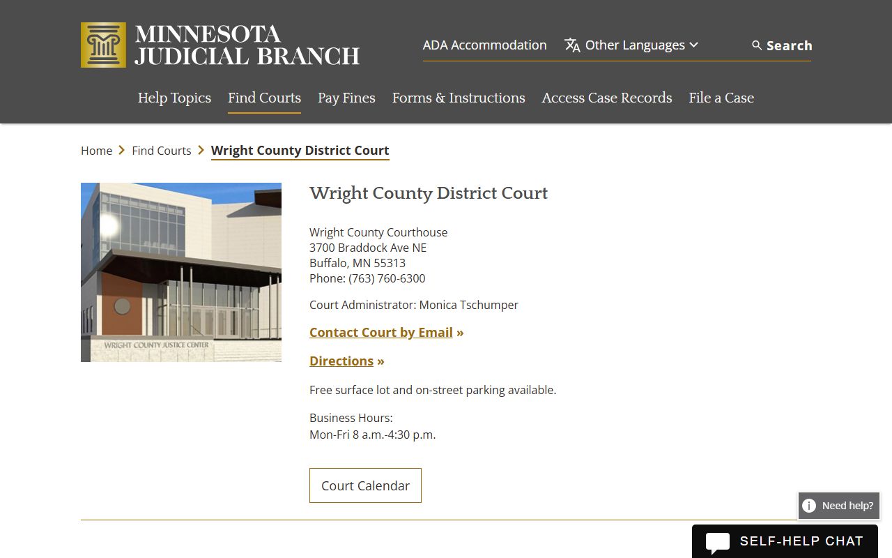Wright County dissolution of marriage court page